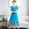 Casual Dresses Stamping Short Sleeve Party Long Dress Net Yarn Summer Women's Clothing Bohemian