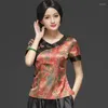 Etniska kläder cheongsam kvinnors plus size tang kostym topps 2023 sommar rayon blandning tryck skarvning tradition kinesisk stil qipao