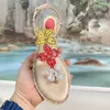 Women Summer Sandals Genuine Leather Silk Thong Sandals Crystal Flowers Flats Shoes Runway Outfit Vacation Buckle Strap Sandals