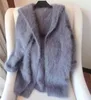 Women's Knits Women Hooded Mink Cashmere Coat Sweater With Hood Genuine Long Knitted Tbsr290