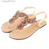 サンダル新しい夏のレトロストリングビーズ女性ビーチサンダルアメリカンスタイルの女性スリッパMulher T-Strap Flops Parent-Child Shoes Plus Size T230619