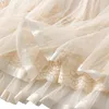 Jupes femmes broderie Tulle Tutu jupe mi-longue élégante taille haute élastique maille florale a-ligne dentelle Patchwork Ballet bal