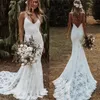 Bohemian Mermaid Trouwjurken 2021 Backless Lace Applique Beach Country Spaghettibandjes Bruidsjurken Vestido De Noiva250Y