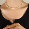 Chaînes ROPUHOV 2023 Simple Titane Acier Golden Bean Panneaux Perles D'eau Douce Unique Correspondant Collier Raw Bijoux Cadeau Pour Les Femmes