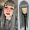 Nxy Cheveux Perruques Rose Brun Gris Longue Ligne Droite Avec Une Frange Résistant À La Chaleur Synthétique Ombre Couleur Deux Tons Cosplay Pour Les Femmes 230619