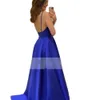 Simple Royal Blue Satin Prom Dresses With Pockets A Line V-Neck Spaghetti Strap Formal Evening Party Gowns Open Back Women Special Occasion Dress