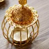 Ljusstakar 2 i 1 Iron Art Wire Tea Light Holder Classic Candlestick Golden rökelsebrännare med lock Desktop Decoration Ornaments