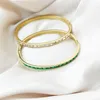 Braccialetto di moda in acciaio inossidabile rotondo per le donne regalo di gioielli per la festa nuziale del braccialetto di zircone bianco verde quadrato di lusso