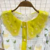 2023 Summer Celebrity Charm Doll Neck Flare Sleeve Single breasted Waist Slim A-line Dress Elegant Long Dress