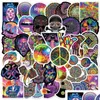 Car Stickers 50Pcs/Lot Cartoon Psychedelic Sticker Hippie Aesthetic Art Graffiti Decals Skateboard Fridge Guitar Diy Drop Delivery M Dh8Tn