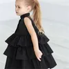 Girl Dresses Summer Cute Black Green Ball Gown Girls Kid Party Dress Sleeveless O Neck Cake Ruffled Tutu Bubble 2-6 Years