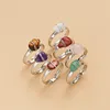Cluster-Ringe Silberfarbener Ring mit Karneol | Drahtgewickelter grober Rohkristall für Frauen Mädchen Hippie natürliche Chakra-Steine JK30FI-E9
