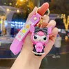 Cute PVC 3D Keychains Kawaii Cartoon Big Eared Dog Pudding Dog Penguin Women Bag Pendant Key Chain