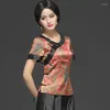 Etniska kläder cheongsam kvinnors plus size tang kostym topps 2023 sommar rayon blandning tryck skarvning tradition kinesisk stil qipao