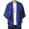 Men's Casual Shirts Men Shirt Kimono Japanese Style Solid Color Samurai Costume Asian Clothes Three Quarter Cardigan Jacket