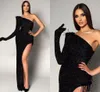 Vestidos de Baile Sexy Preto Sereia Longos para Mulheres Um Ombro Com Lantejoulas Até o Chão Lado Alto Dividido Para Festa à Noite Formal Concurso de Aniversário Segunda Recepção Vestidos