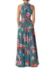 Grundläggande casual klänningar Wildpinky Summer Floral Print Dress Women Sexig elegant halter Maxi Kvinnlig strandband SASHES ALINE CHIC 230619