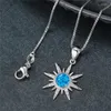 Pendentif colliers bleu opale de feu ronde pierre collier mode flocon de neige or Rose argent couleur chaîne pour femmes bijoux