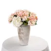 Flores secas europeias de seda hortênsia estilo pintura a óleo vasos para decoração de casa acessórios de casamento decorativo artificial barato