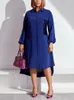 Casual Dresses Midi Shirt Dress POLO Collar Long Sleeve Button Up Loose Shift With Sequins Women Asymmetrical Leisure Wear