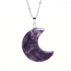 Pendentif Colliers KFT Naturel Croissant De Lune Collier Cristal De Guérison Reiki Quartz Lilas Pierre Vision Pour Femmes Hommes