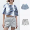 Survêtements pour femmes COS LRIS 2023 été mode imprimé rayure tempérament T-shirt court short en flanelle lâche décontracté 4174342 3199309