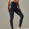 Leggings femme 5XL femmes pantalons de survêtement en cuir PU taille haute Fitness Booty pantalon de levage sans couture entraînement Yoga course pantalon élastique