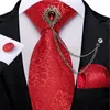 Papillon di lusso in seta rossa paisley per uomo fazzoletto gemelli con spilla catena accessori per feste di nozze regalo all'ingrosso