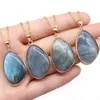 Pendant Necklaces Reiki Natural Labradorites Stone Necklace Gold Color Irregular Grey Moonstone For Women Female Healing Jewelry