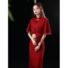 Abbigliamento etnico Stile cinese Vento Rosso Sposa Abito da sposa Colletto alla coreana tradizionale Qipao Vintage Elegante Toast Cheongsam Vestidso