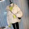 Trench da donna 2023 Piumini gialli con cappotto invernale femminile con cappuccio Parka corto da donna Giacca imbottita in cotone casual spesso caldo