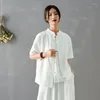 Roupa étnica primavera/verão 2023 algodão e estilo chinês retrô camisa superior casaco feminino exercício matinal tai chi pureza fina