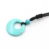 Pendentif Colliers FYSL Tissage À La Main Rond Creux Cerise Quartz Corde Chaîne Collier Vert Turquoises Pierre Bijoux