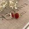 Bagues de Grappe Kinel Réel 925 Sterling Argent Vintage Naturel Agate Grenade Rouge Pour Les Femmes Plaqué Or 18K Mode Creative Design