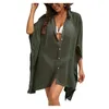 Women's Swimwear Women's Swimsuits Cover Ups Button Jacquard Chiffon Bikini Beach Smock 2023 Summer Shirts Coverups