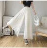 Vrouwen hoge elastische taille effen kleur chiffon wijde pijpen losse palazzo negen broek culottes SMLXL