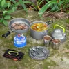 Camp Kitchen Outdoor Pots Pans Camping Cookware Picnic Cooking Set Nonstick Tableware with Foldable Spoon Fork Knife Kettle Cup 230617