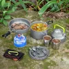 Camp Kitchen Outdoor Pots Pani Camping Camping Cureware Picnic Gotowanie Zestaw stolików bezstronnych ze składaną łyżką widelca Kettle kubek 230617