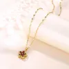 Pendant Necklaces Vintage Style Red Zircon Crystal Plum Blossom Stainless Steel Clavicle Chain For Women Fashion Party Jewelry