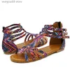 Sandalet Kadın Düz Ayakkabı Yaz Bohemian Gladyatör Roman Sandal Boho Sandalias Mujer Renkli Kadın Plajı Düz ​​Beden Düz Ayakkabı T230619