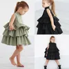 Girl Dresses Summer Cute Black Green Ball Gown Girls Kid Party Dress Sleeveless O Neck Cake Ruffled Tutu Bubble 2-6 Years