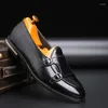 Dress Shoes Men's Double Monk Strap Male Slip On Red Brown Wedding Homecoming Prom Loafers Oxford Sapatos Tenis Masculino