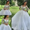 Sparkly spets bröllopsklänningar prinsessan boll klänning 2022 pärlstav blommor illusion bodice långa ärmar golvlängd brudklänningar c0316263f