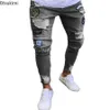 Męskie dżinsy streetwearne czarne dżinsy mężczyźni chudy szczupły fit Blue Hip Hop Dżinsowe spodnie dżinsy dla mężczyzn jogging Jean Homme S-4xl 230619