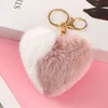 Fancy Double Contrast Color Plush Key Chain Fluffy Heart Shaped Soft Toy Fur Rabbit Pom Pom Keychain DF152