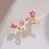 Dangle Earrings Pink Tulip Flower Sweet And Pleasant Atmosphere