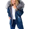 Vestes pour femmes élégant Parka rétro en peluche col Denim mode polaire doublé chaud mi-longueur déchiré manteau femmes