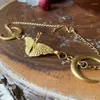 Pendant Necklaces Gold Color Moth Insect Necklace For Woman Gothic Style Moon Shape Accessories Personality Charm Jewelry Party Gift