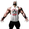 Herrtankstoppar Sommar ärmlös herrgymtröja Bodybuilding Fitness Muscle Hooded Tank Tops Run Training 100% Cotton Hood Singlet Shirt Tank 230619