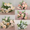 Dekorative Blumen, 1 Blumenstrauß, 12 Köpfe, Seide, künstliche Rose, gepresste getrocknete Pflanzen für Hochzeit, Zuhause, Herbst, Party, Tischdekoration, Blume